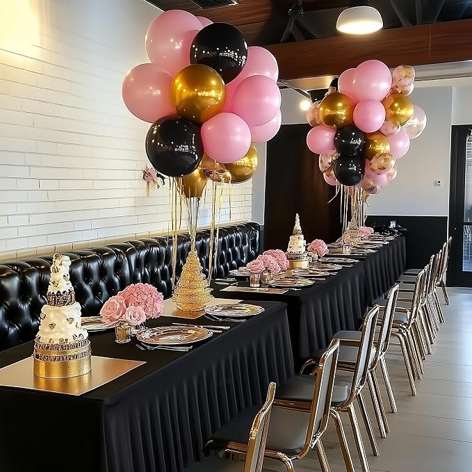 2 pk Black Spandex Tablecloth 4ft with Ruffled Table Skirt,Wrinkle Free High Stretch Fitted Tablecloths for 4 Foot Rectangle Tables, Elastic Spandex Table Covers 6ft for Parties Wedding Banquet