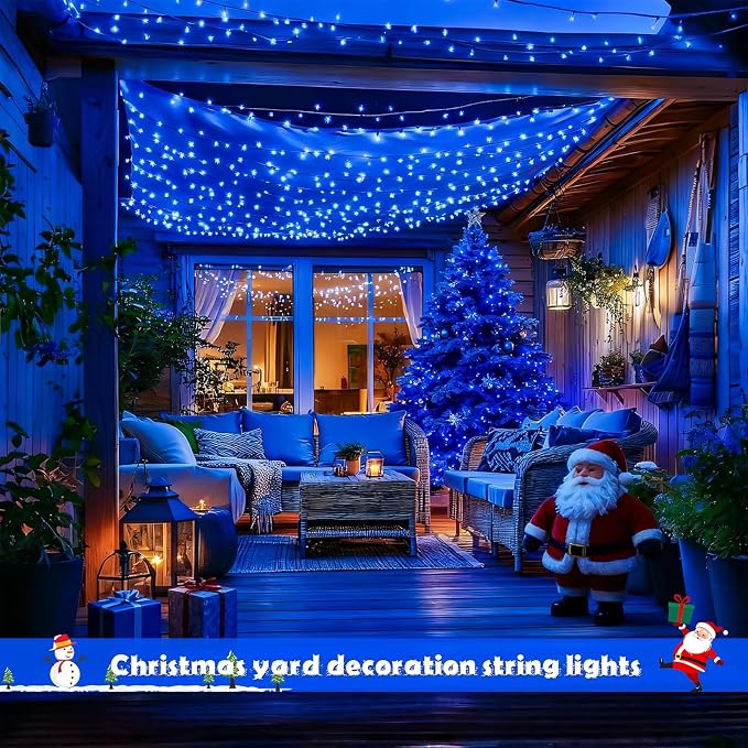JMEXSUSS 2 Pack Solar String Lights Outdoor Waterproof, Total 66 FT 200 LED Solar Christmas Lights Outdoor, Twinkle Light for Christmas Tree Outside Garden Yard Xmas Decor, Blue