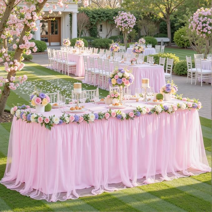 Baby Pink Table Cloth Spandex Table Covers 8ft Fitted Tulle Tablecloth Rectangular Desk Skirt Stretch Light Pink Table Cloths Covers Party Banquet Birthday Baby Shower Wedding Table Cloth, 2 Pack