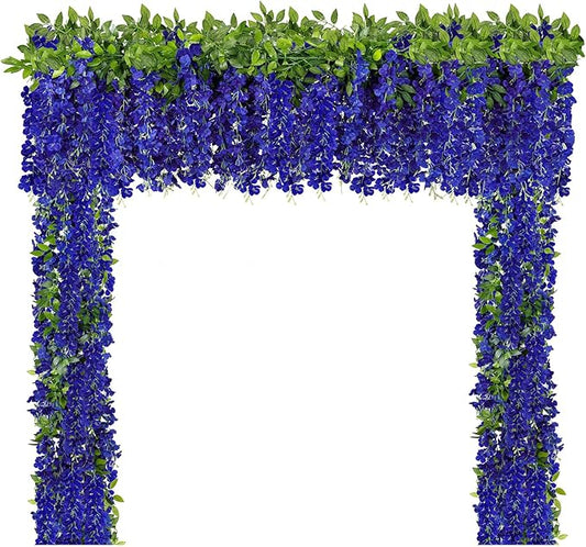 U'Artlines 10Pcs 7.2 Ft/Piece Artificial Wisteria Garland Silk Fake Royal Blue Wisteria Flowers Hanging Greenery Vines Garlands Rattan for Home Garden Wedding Arch Party Indoor Outdoor Décor