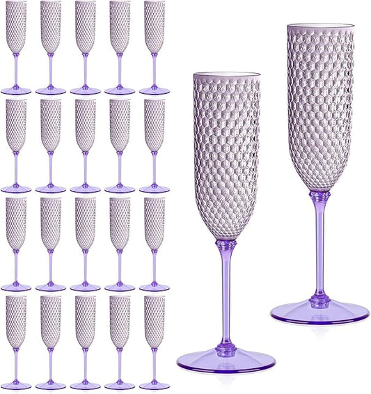 24 Pack Purple Detachable 2 piece Champagne Flutes 5.5 Oz Unbreakable Plastic Mimosa Disposable Champagne Glasses Drinking Cups Stemmed Reusable Wine Toasting Glasses for Wedding (24, Purple)