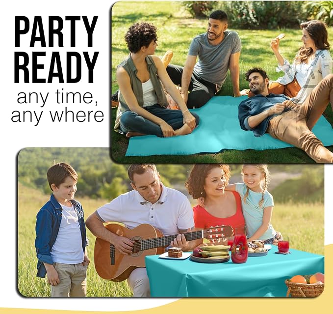 Party Solids 66% Thicker Premium Aqua Blue Plastic Table Cover Roll 40" X 300' Table Cloth Plastic Cover Roll Quality Thick Banquet Rolls Disposable Tablecloth Rolls Strong American Based Company