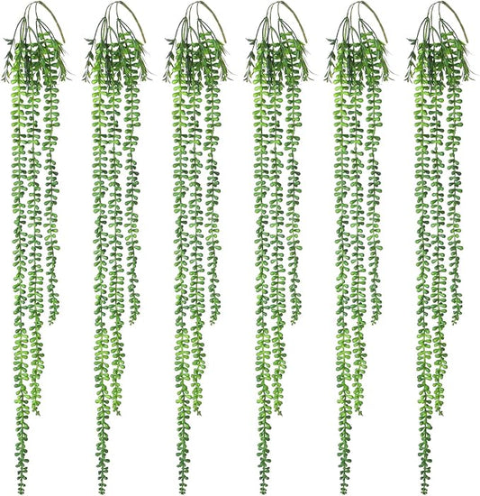 6pcs Artificial Succulents Hanging Plants, Fake Hanging Plant String of Pearls Plant, Faux Greenery Plants Draping Greenery Stems for Spring Indoor, Outdoor, Wall, Home, Backdrop, Garden