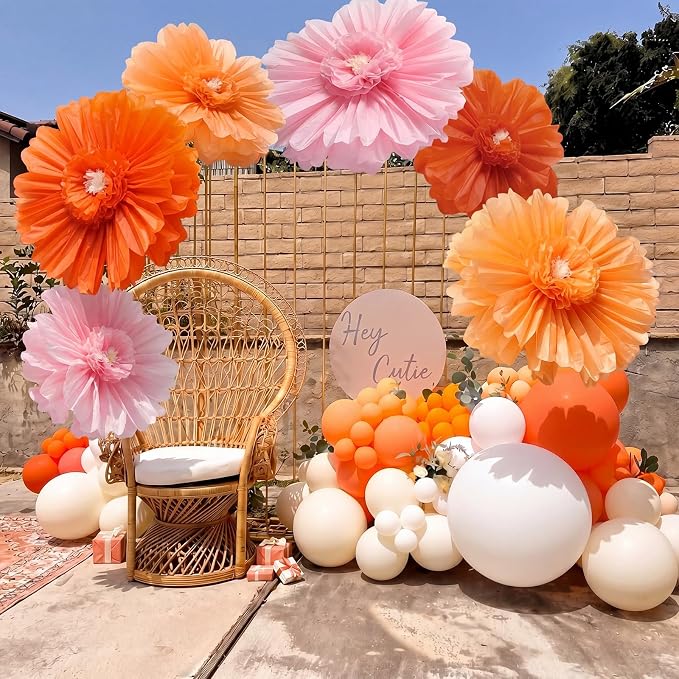 Giegxin 6 Pcs 31.5", 24" Pink, Orange Giant Paper Flowers Pink and Orange Party Decorations Large Crepe Tissue Flowers for Fall Wedding Boho Birthday Bridal Bachelorette Bridal Shower Classroom Decor