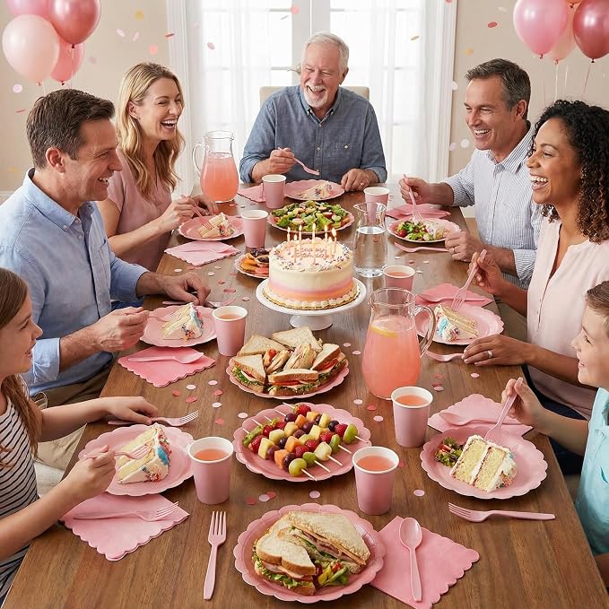 Yaomiao 168 Pcs Dusty Pink Dinnerware Sets Blush Pink Plates Round Disposable Paper Plates Cups Napkin Knife Fork Spoon Serve 24 Guests Wedding Bridal Baby Shower Princess Birthday Party Supplies