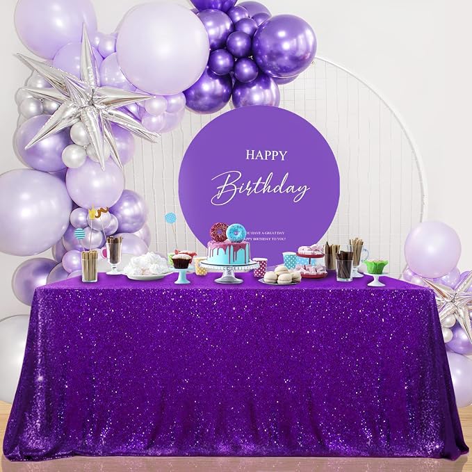 B-COOL Glitter Tablecloth Halloween Table Cloths Purple Sequin Tablecloth for Wedding Birthday Banquet Decorations Dessert Cake Table Fabric Carnival Square Tablecloth