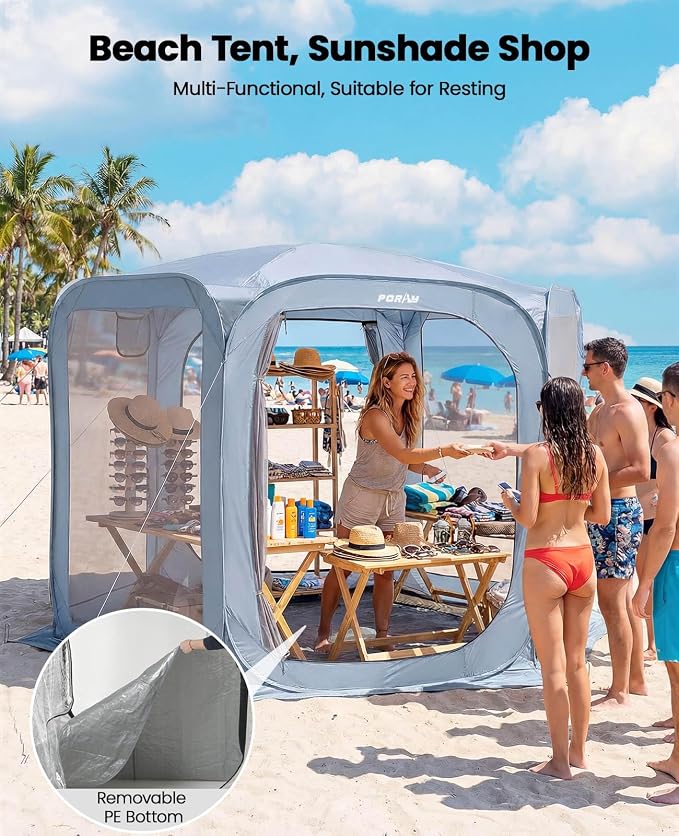 Porayhut Pop up Screen House Tent Sun Shelter with Breathable Mesh Doors,Portable Camping Tent with Detachable Waterproof Floor,10x10FT Screen Canopy Outdoor for Family Friends Party in Backyard,Park
