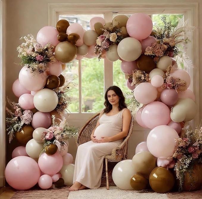 Pink Brown Balloon Arch Kit Double Stuffed Dusty Rose Pink Tan Sand White Mauve Balloon Garland for Birthday Cowgirl Baby Shower Bridal Wedding Western Boho Neutral Bear Party Decoration