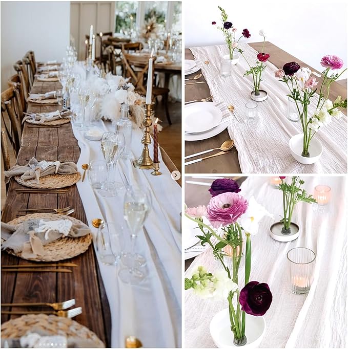 8 Pack White Cheesecloth Table Runner 21x120 Inch Gauze Table Runners Reusable Polyester 10ft Boho Rustic Cheese Cloth Table Runner for Wedding Party Baby Shower Birthday