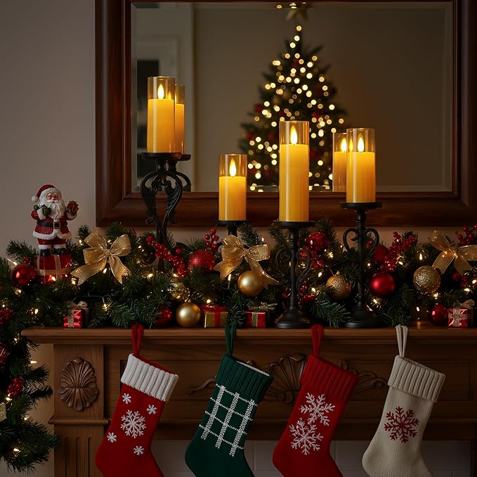 Homemory Amber Acrylic Flameless LED Candles, Battery Operated with Remote Control and Timer, Electric Fake Candles for Wedding, Home Decor, Set of 9
