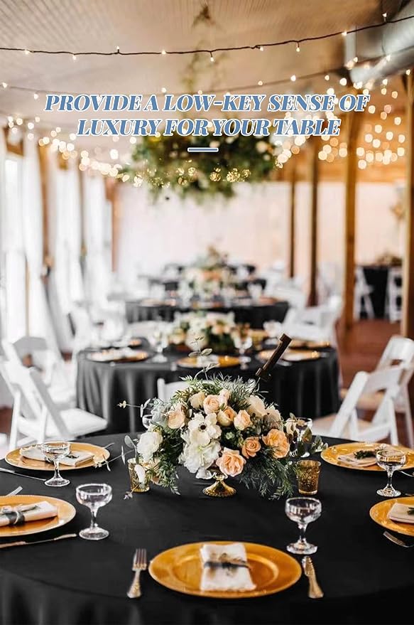 Pesonlook 12 Pack Round Tablecloth Black 90 Inch Polyester Washable Fabric Round Table Cover Black Tablecloth for Wedding/Party/Banquet/Dining/Buffet Table