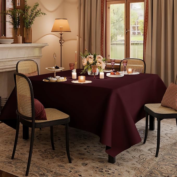 60x102 Table Cloth - 2 Pack Rectangular Black Washable Stain and Wrinkle Resistant Polyester Table Cover for Dining Tables, Various Parties and Camping (Burgundy)