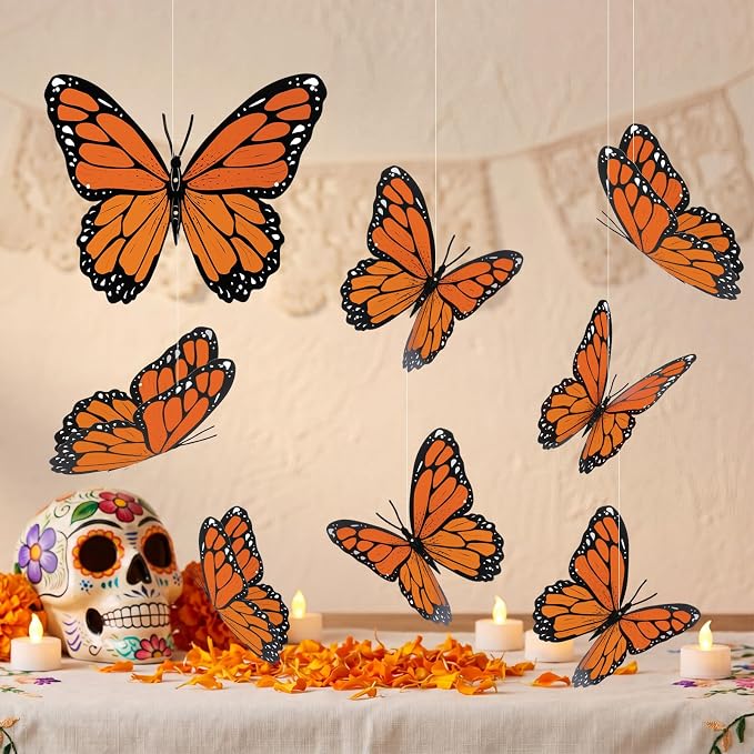 18 Pcs Large Monarch Butterfly Decorations 15.7'' 9.8'' 3D Fall Artificial Monarch Butterflies Wall Decal Decor Dia De Los Muertos Day of The Dead Decoration for Birthday School Classroom