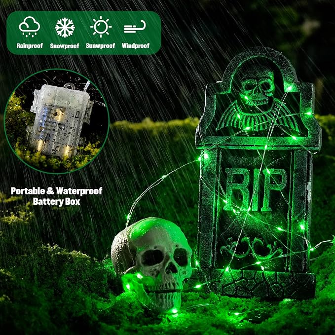 JMEXSUSS 2 Pack Green Fairy Lights Battery Operated, Total 400 LED 132ft Twinkle String Lights with Remote, 8 Modes Green Lights for Halloween, Tree, Mantle, Garden, Yard, Bedroom, Xmas Decor