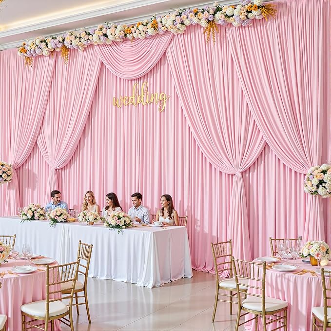 4 Panels Baby Pink Backdrop Curtains - Wrinkle Free Fabric Backdrop Curtain for Photoshoot, 10FT Wedding Party Photo Backdrop Drapes for Birthday Baby Shower Photography Stage Background Decorations