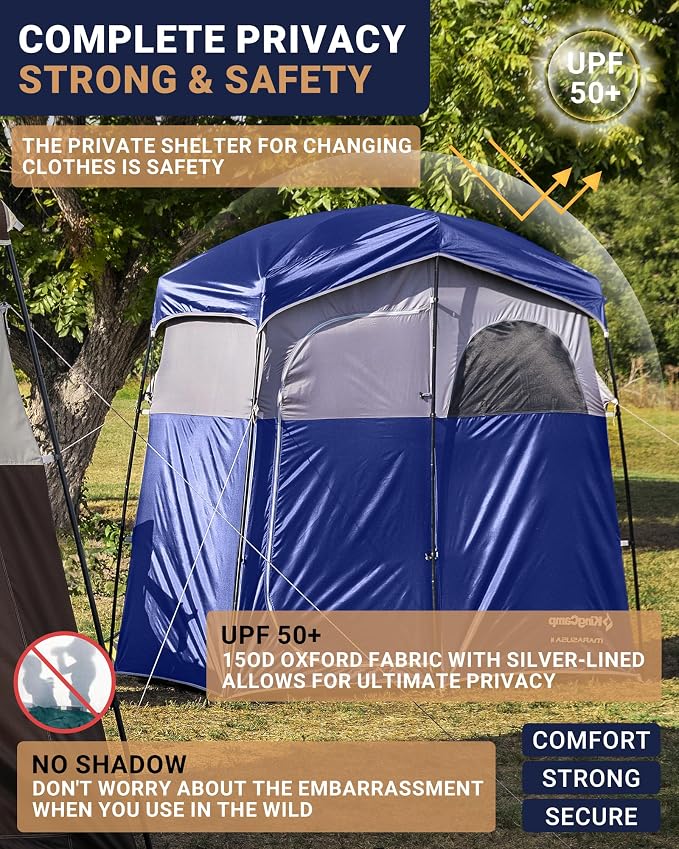 KingCamp Camping Shower Tent, Portable Outdoor Privacy Toilet & Changing Tent Windproof & Waterproof Easy Setup Shelter with Shower Bag for Camping Hiking Beach
