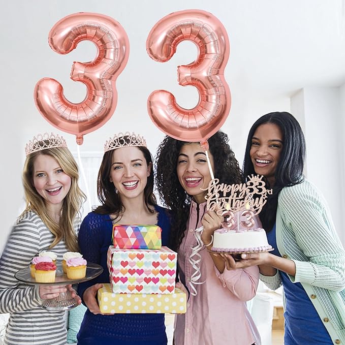 33 Birthday Decorations for Women, Including 33rd Birthday Sash and Tiara, Cake Topper and Candles, Number Balloons, 33 Year Old Gifts for Women
