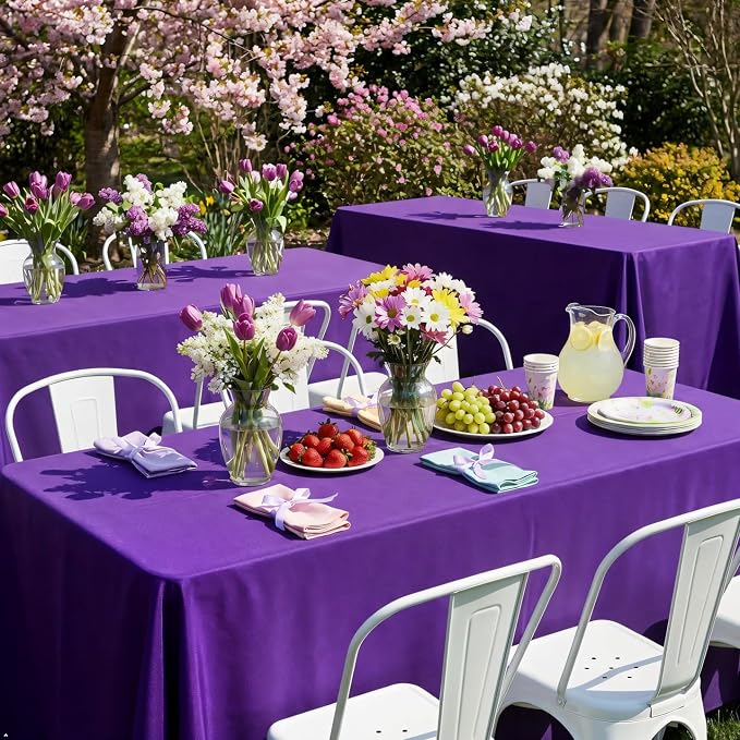 8 Pack Purple Tablecloth 60 x 102 Inch Rectangular Table Cloth for 6 Foot Rectangle Tables, Wrinkle Resistant Washable Rectangle Fabric Table Covers for Wedding Party Banquet Buffet and Camping