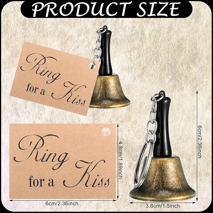 Lounsweer 24 Set Wedding Bells Bulk Ring for a Kiss with Tags Kissing Bells for Wedding Reception Decorations Goodies Bags Party Supplies
