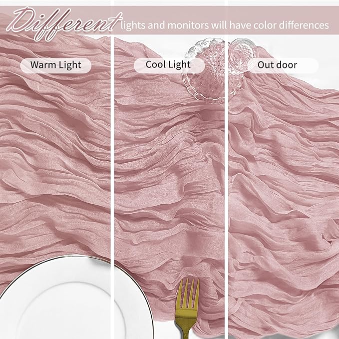 25 Pack Dusty Pink Cheesecloth Table Runner 17 x 108 Inch Gauze Table Runner Fabric Semi Sheer Cheese Cloth Table Decor Bulk for Rustic Romantic Wedding Baby Shower Table Decoration