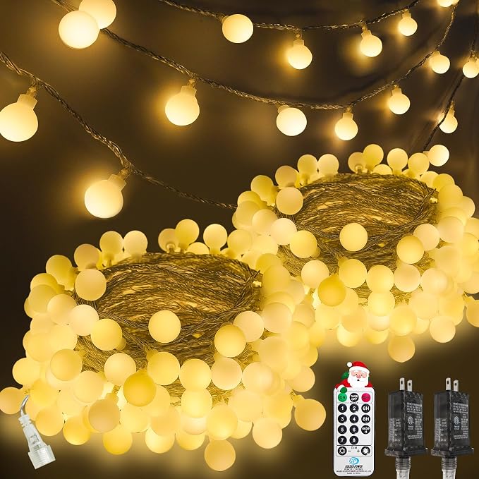 2-Pack Connectable Globe String Lights | Total 152FT 400LED Warm White Classroom String Lights Plug in with Remote | 8 Modes Hanging Fairy Light for Classroom Indoor Outdoor Bedroom Tree Decor