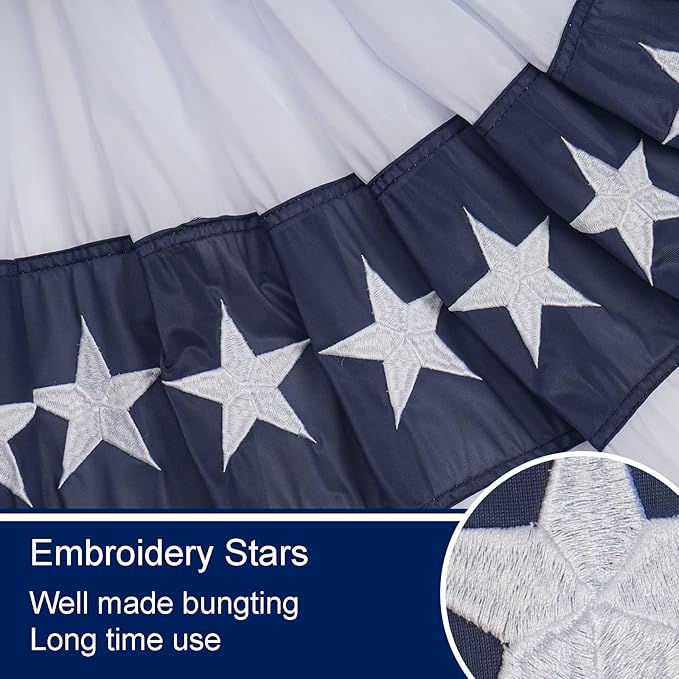 Bradford American Bunting Flags 3X6 ft 3 Pack for Outdoor, Embroidered USA Bunting Flags with 3 Brass Grommets, US Pleated Fan Flag Patriotic Half Fan for 4th of July 250 Anniversary