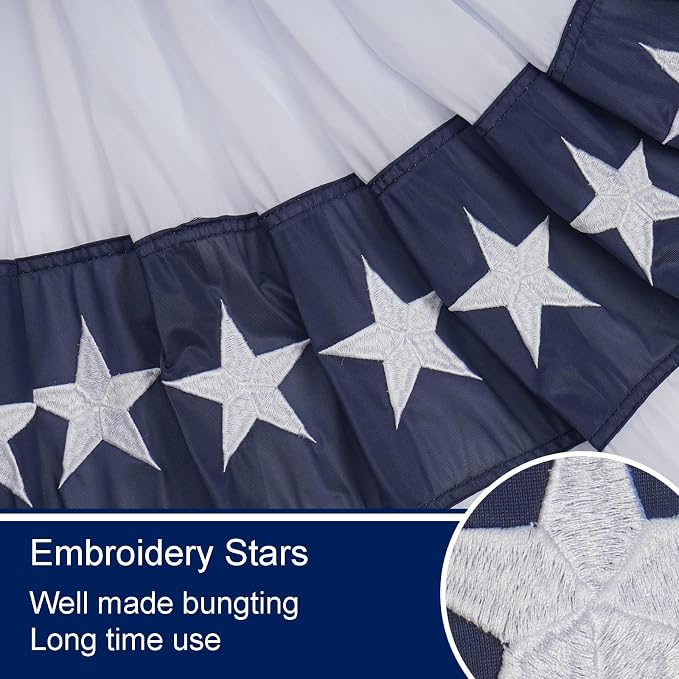 Bradford American Bunting Flags 2x4 ft 2 Pack for Outdoor, Embroidered USA Bunting Flags with 3 Brass Grommets, US Pleated Fan Flag Patriotic Half Fan for 4th of July 250 Anniversary