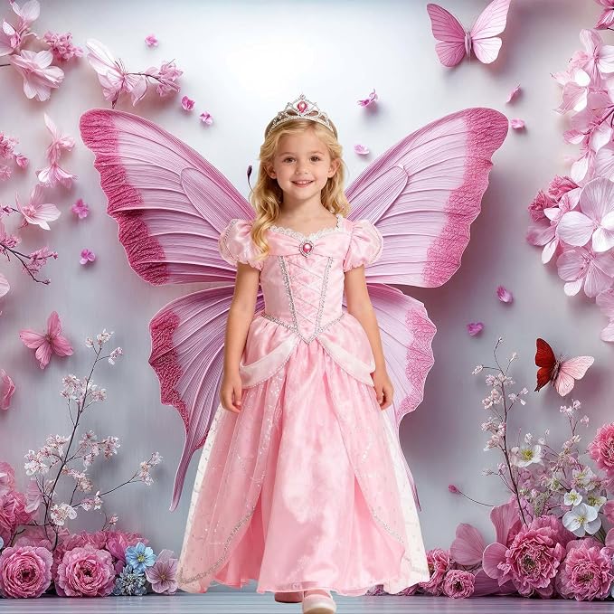 12x10ft Pink Butterfly Flower Backdrop for Photography Floral Wonderland Photo Background Baby Shower Birthday Bridal Shower Party Decors Newborn Girls Princess Portrait Photobooth Props