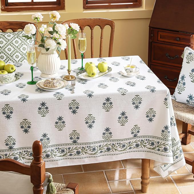 ISAENNE Designer French Linen Rectangular Tablecloth,71"x55"-Mosella F | Vintage Elegant Table Cloth Rectangle Table,Floral Pattern,Durable,Heavyweight,Dining,Kitchen,Tea Party,Thanksgiving