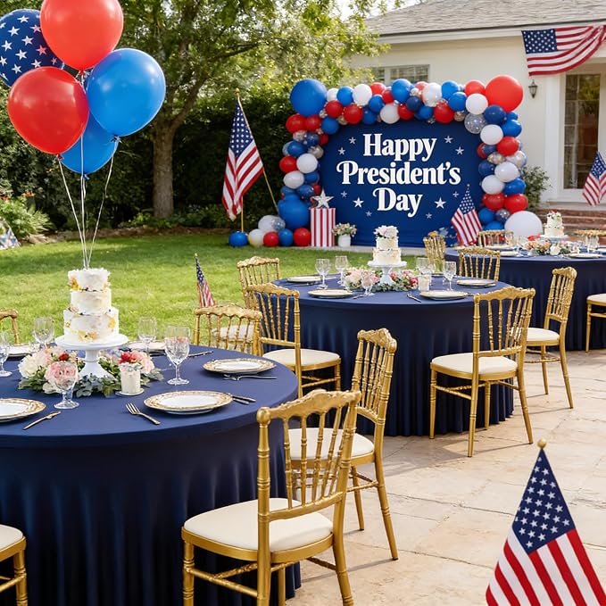 6 Pack Navy Blue Round Spandex Tablecloth with Ruffle Skirt, 60 Inch Elastic Fitted Table Cover for 5FT Table – Perfect for Graduation, Memorial Day & Veterans Day,Wedding,Wrinkle-Resistant