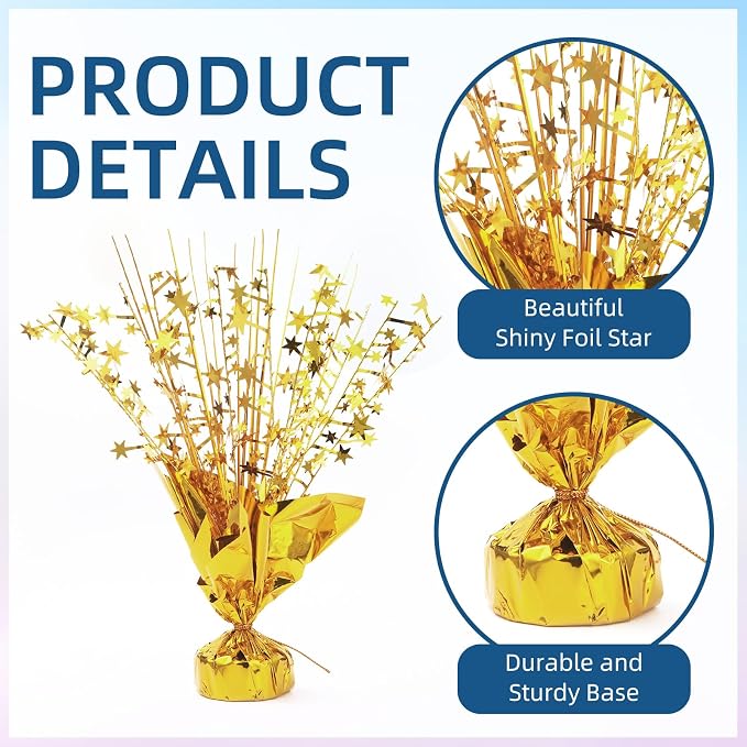 24 Pack Gold Metallic Foil Spray Centerpiece Star Table Decoration Burst Table Centerpieces for Birthday New Year Wedding Anniversary Graduation Party Supply (Gold)