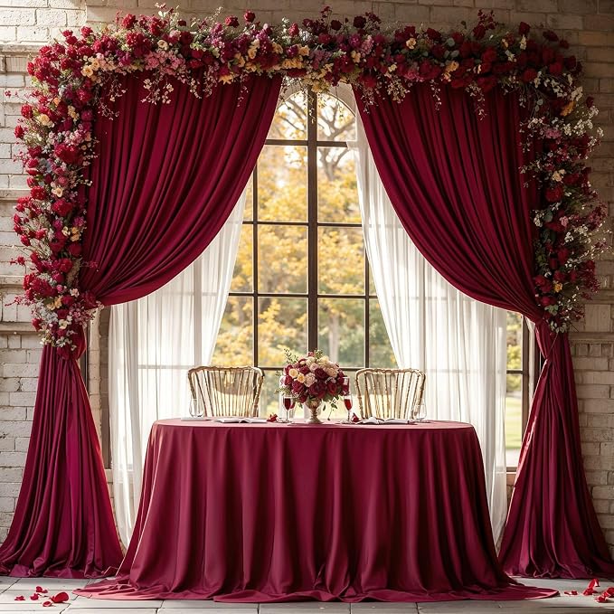 Burgundy Backdrop Curtains 4 Panels - Wrinkle-Free Polyester Photography Drapes for Baby Shower & Birthday Party - 16 X10FT