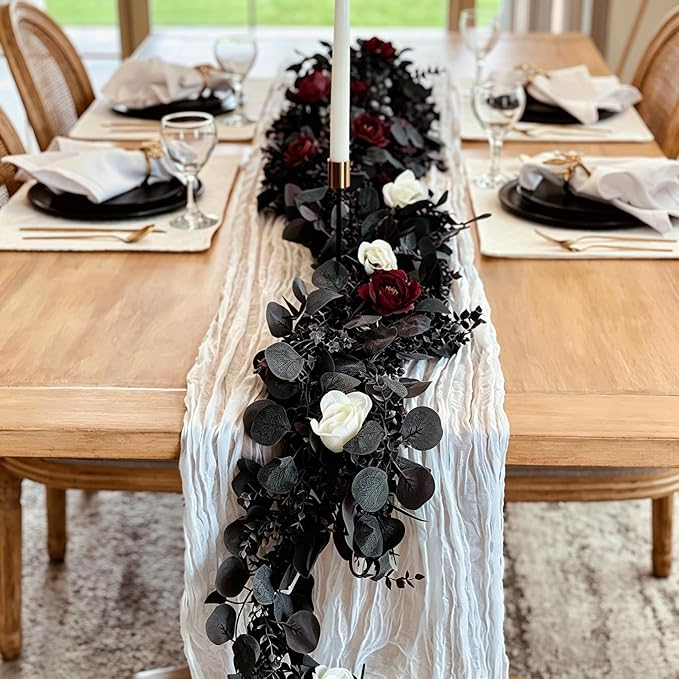 CQURE 2Pack Eucalyptus Garland,Artificial Eucalyptus Leaves Flowers Table Greenery Garland Wreath Vines for Wedding Party Fireplace Bedroom Room Decor