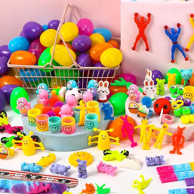 200 PCS Prefilled Easter Eggs with Toys Inside, Bulk Easter Eggs Filled for Easter Egg Hunt, Easter Party Favors & Easter Basket Stuffers for Kids