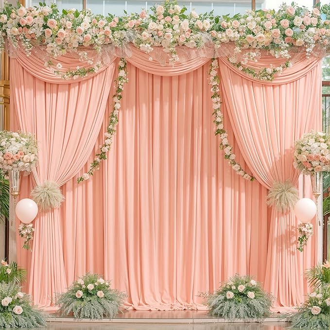 Peach Backdrop Curtain for Parties Baby Shower Wrinkle Free Peach Photo Curtains Backdrop Drapes Fabric Decoration for Wedding Birthday Party 5ft x 7ft,2 Panels