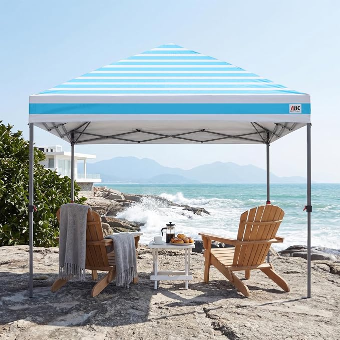 ABCCANOPY 10x10 Pop Up Canopy Tent, Easy Setup Instant Shelter with Wheeled Bag, Heavy Duty Outdoor Canopy for Beach, Market, Backyard, Outdoor Weather Protection (Sky Blue Stripes, 10x10)