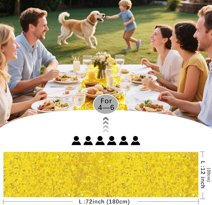 10 Packs 12 x 72 inches Yellow Sequin Table Runner, Glitter Runner for Birthday Party Supplies Wedding Holiday Celebration Baby Shower Engagement Anniversary Decor
