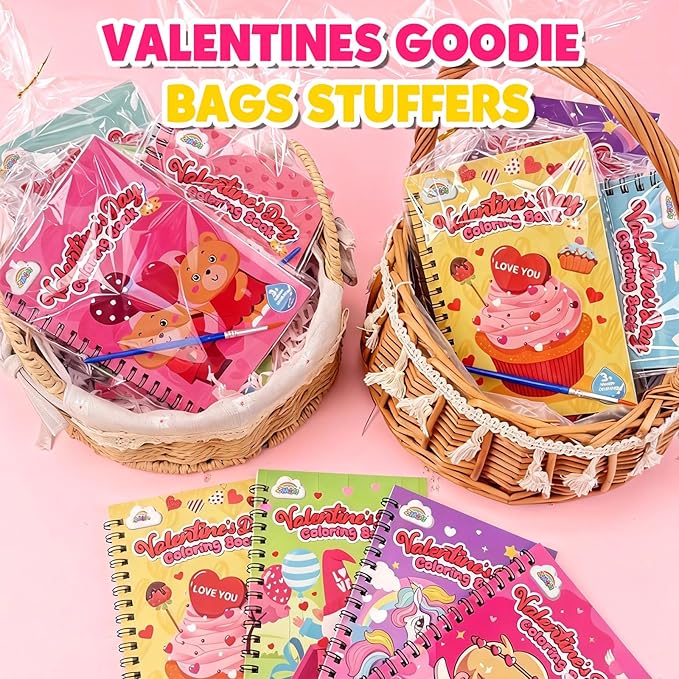 ZMLM 24 Water Coloring Books for Kids Party Favors - Bulk Mini Coloring Books for Kids Ages 4-8,Small Birthday Goodie Bag Stuffers School Teacher Return Gift Art Crafts Classroom Prizes (Valentines)