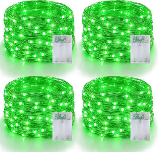 YEGUO Green Fairy Lights Battery Operated, 4 Pack Each 16ft 50 LED Mini String Lights, 2 Modes Silver Wire Christmas Twinkle Light Indoor for Halloween Bedroom Wedding Party Holiday Gift