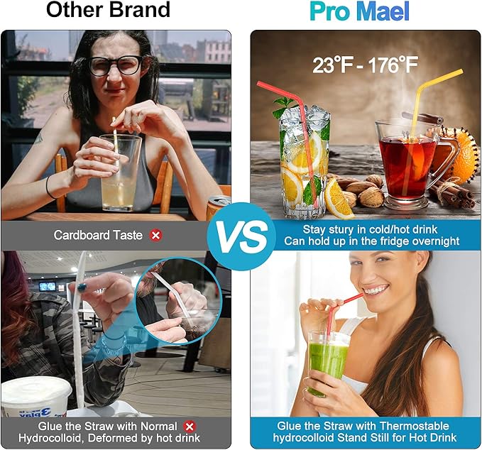 Pro Mael Paper Drinking Straws, Flexible Straws for Juices, Shakes, Smoothies, Disposable Straw for Birthdays, Weddings & Party (200 Pack, 5 Colors)
