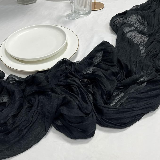 3 Pack 160 inches Gauze Lace Table Runner-13.3ft Long, Black Cheesecloth Halloween Fabric