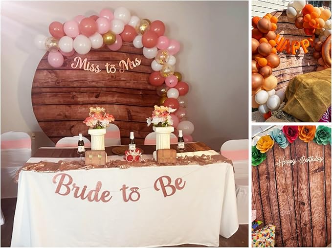 Rustic Wood Round Backdrop Cover 7.2FT Polyester Brown Retro Wood Texture Circle Background for Photography,Themed Party,Baby Shower,Birthday Party,Wedding,Banquets,Photo Shoot Supplies