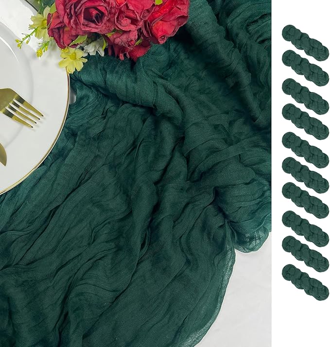 10 Pack 120inch Dark Green Cheesecloth Table Runners - 10Ft Long Cotton Gauze Table Runner for Christmas Parties and Weddings Bridal Baby Showers Decoration- Elegant Emerald Green Table Cloth
