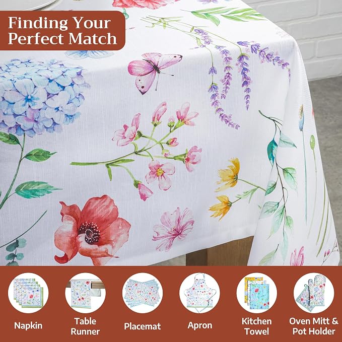 Maison d' Hermine Table Cloth Square Table 100% Cotton 60 x 60 Inches Tablecloth Reusable Decorative for Dining Kitchen Room Farmhouse Party Home Hotel Restaurant Spring Summer - Just Floral