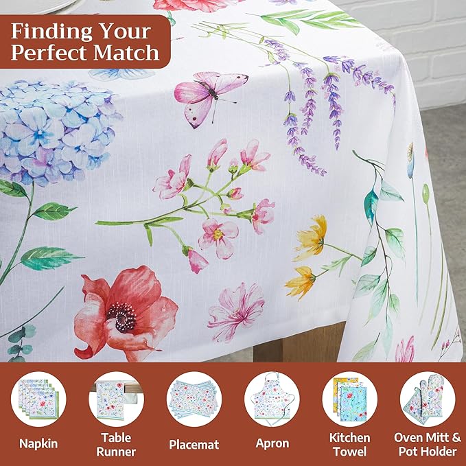 Maison d' Hermine Table Cloth Rectangle Table 100% Cotton 60 x 90 Inches Tablecloth Reusable Decorative for Dining Kitchen Room Farmhouse Party Home Hotel Restaurant Spring Summer - Just Floral