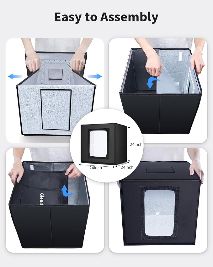 Glendan 24"x24" Light Box Photography, Large Photo Light Box with 288 LED Beads, CRI >95, Professional Portable Photo Booth Shooting Tent Kit with 6 Color Backdrops for Product Photography