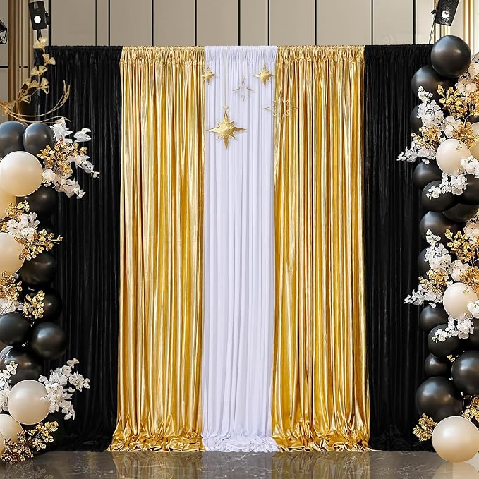 Gold Sequin Curtains Backdrop: Glitter Drapes Fabric Ramadan Background Cover for Photography Party Stage Wedding Christmas Birthday Spandex Ceiling Drape Arch 4.8ftx10ft 2 Panels