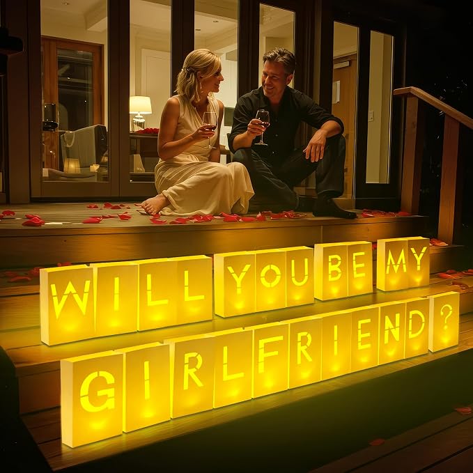 Will You Be My Girlfriend Light up Letters - Luminary Paper Bag for Proposal Decoration Romantic Special Night Decor