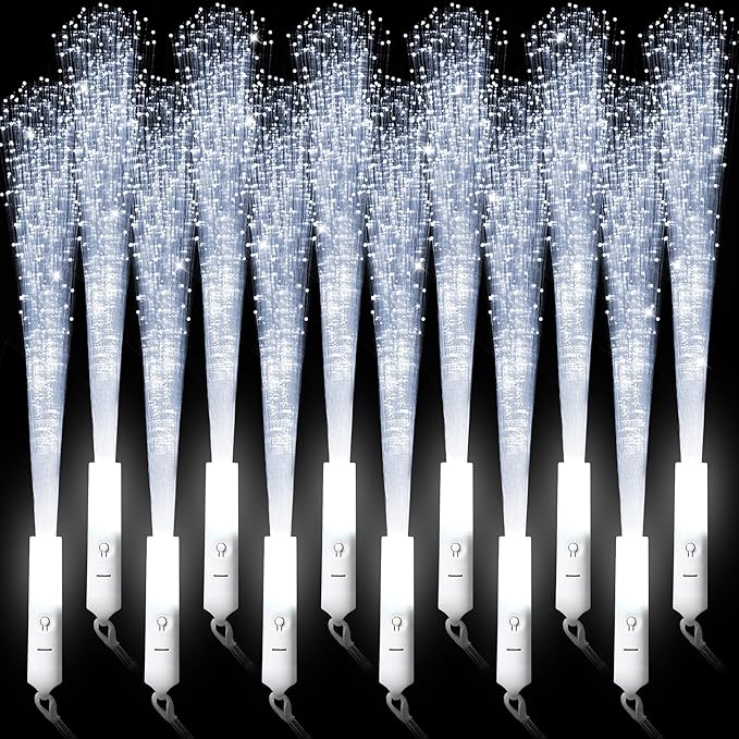 miikoul 64 Pcs Fiber Optic Wands White Glow Sticks LED Wedding Wand Light up Party Favor Sticks Flashing Wands with 3 Light Modes for neon Party Wedding Baby Shower Birthday Party Supplies