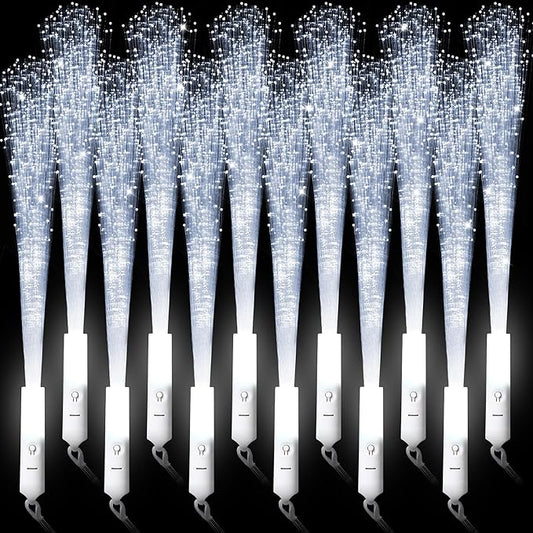 miikoul 64 Pcs Fiber Optic Wands White Glow Sticks LED Wedding Wand Light up Party Favor Sticks Flashing Wands with 3 Light Modes for neon Party Wedding Baby Shower Birthday Party Supplies